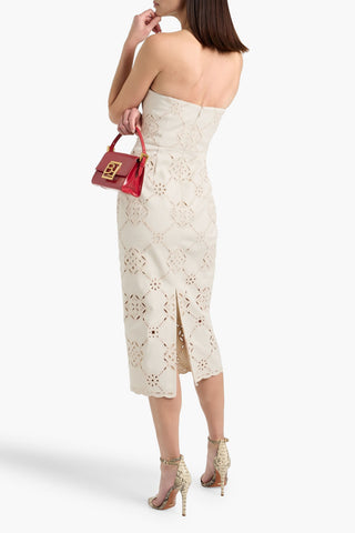 VERONICA BEARD NETTIA STRAPLESS BRODERIE ANGLAISE COTTON-BLEND MIDI DRESS - Size 16