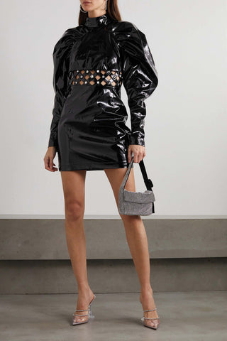 ROTATE BIRGER CHRISTENSEN KIMMY CRYSTAL-EMBELLISHED CUTOUT VINYL MINI DRESS - Size 34