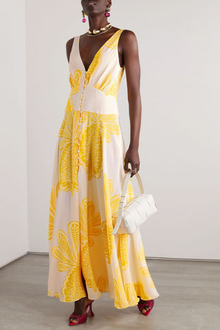 LA DOUBLEJ PRINTED SILK CREPE DE CHINE MAXI DRESS - Size XL