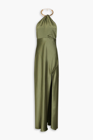 NICHOLAS OPEN-BACK SATIN HALTERNECK GOWN - Size 0