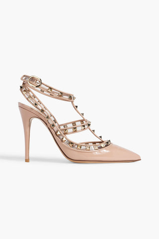 VALENTINO GARAVANI ROCKSTUD PVC-TRIMMED PATENT-LEATHER PUMPS - Size 36.5