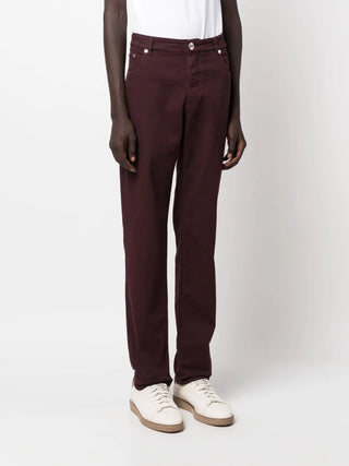 Brunello Cucinelli Soft Blend Straight-Leg Trousers in Maroon