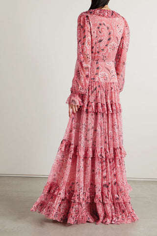 ETRO RUFFLED PAISLEY-PRINT SILK-CREPON MAXI DRESS - Size 44