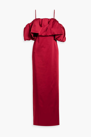 SIMKHAI DORINA COLD-SHOULDER RUFFLED TAFFETA MAXI DRESS - Size 4