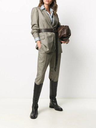 Brunello Cucinelli Houndstooth Wool Blend High-Waisted Pleated Trousers