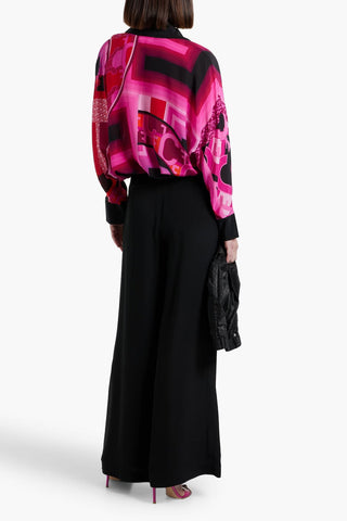 CAMILLA CRYSTAL-EMBELLISHED PRINTED SILK CREPE DE CHINE TOP - Size XS