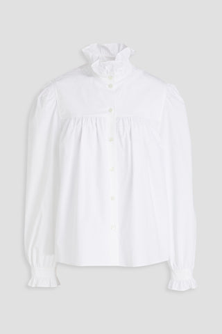 MOSCHINO RUFFLED STRETCH-COTTON POPLIN BLOUSE - Size 44