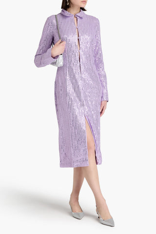 STINE GOYA SONJA SEQUINED JACQUARD-KNIT MIDI SHIRT DRESS - Size XS