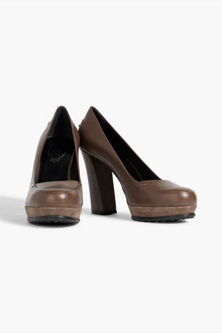 TOD'S SUEDE-TRIMMED LEATHER PLATFORM PUMPS - Size 42