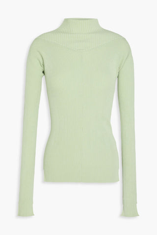 VICTORIA BECKHAM RIBBED COTTON-BLEND TURTLENECK TOP - Size M