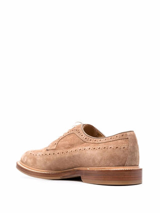 Brunello Cucinelli Tobacco Suede Lace-Up Brogue Derby Shoes
