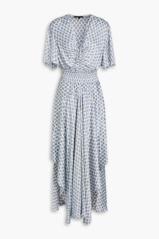 MAJE ASYMMETRIC PRINTED SATIN MAXI DRESS - Size 38