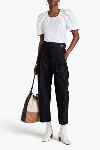 3.1 PHILLIP LIM CROPPED BELTED COTTON-BLEND POPLIN TAPERED PANTS - Size 4