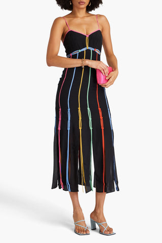 SALONI MEERA CUTOUT FRINGED SILK CREPE DE CHINE MIDI DRESS - Size 8