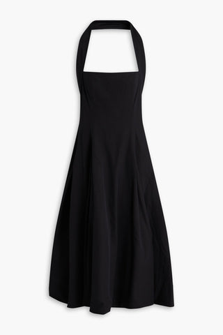 KHAITE PLEATED COTTON-BLEND TWILL HALTERNECK MIDI DRESS - Size 2