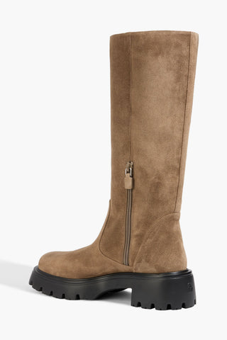 STUART WEITZMAN EMERSON BUCKLE-DETAILED SUEDE KNEE BOOTS - Size 8