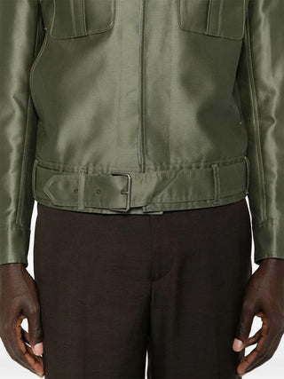 Tom Ford Faille Belted Safari Jacket in Green