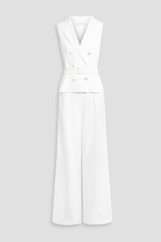 ALBERTA FERRETTI BELTED LAYERED CREPE WIDE-LEG JUMPSUIT - Size 40