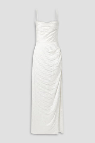 RETROFÊTE MARLENE CRYSTAL-EMBELLISHED DRAPED STRETCH-SILK SATIN MAXI DRESS - Size XL