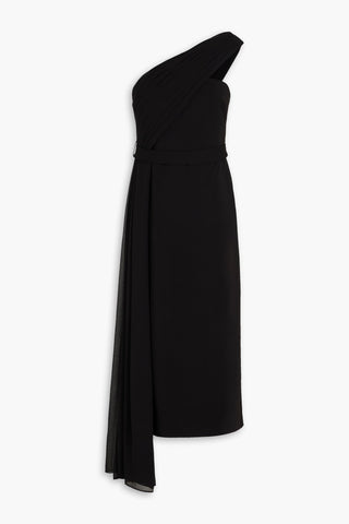 BADGLEY MISCHKA ONE-SHOULDER DRAPED GEORGETTE AND STRETCH-CREPE MIDI DRESS - Size 2