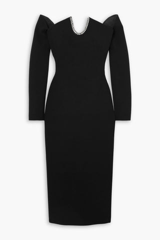 SAFIYAA BESSY OFF-THE-SHOULDER EMBELLISHED STRETCH-CREPE MIDI DRESS - Size 38