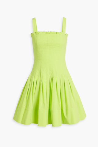 OSCAR DE LA RENTA PLEATED COTTON-BLEND POPLIN MINI DRESS - Size 2