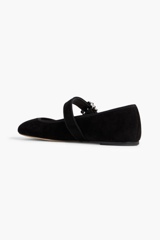 STUART WEITZMAN PIPER FAUX PEARL-EMBELLISHED SUEDE MARY JANE FLATS - Size 8