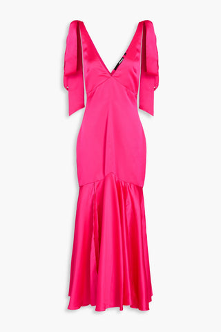 ROTATE BIRGER CHRISTENSEN BOW-DETAILED SATIN MIDI DRESS - Size 34