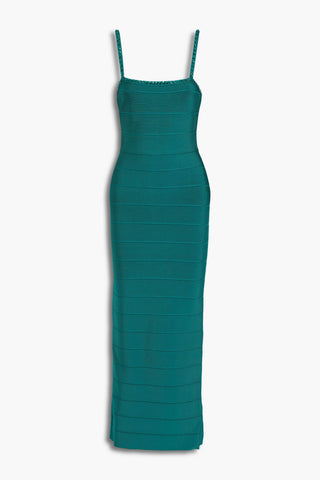 HERVÉ LÉGER CRYSTAL-EMBELLISHED BANDAGE MAXI DRESS - Size L