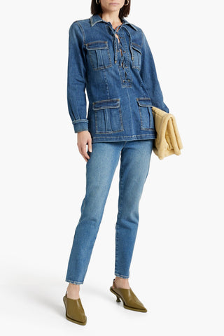 NILI LOTAN MONIQUE LACE-UP DENIM TOP - Size XS