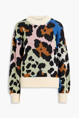 FARM RIO LEOPARD JACQUARD-KNIT SWEATER - Size XXS