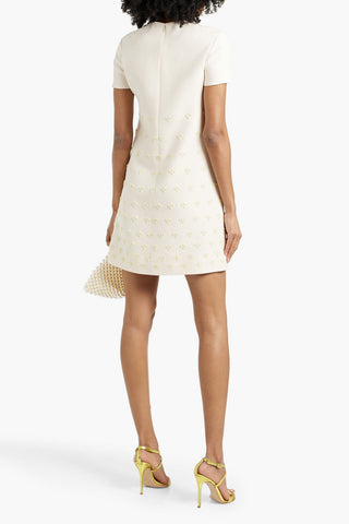 VALENTINO GARAVANI EMBELLISHED WOOL AND SILK-BLEND CREPE MINI DRESS - Size 38