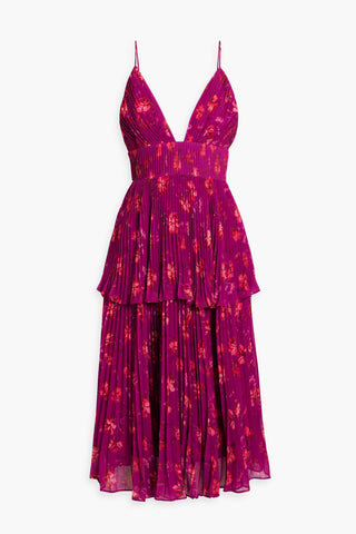 AMUR PLEATED TIERED CREPE DE CHINE MIDI DRESS - Size 10