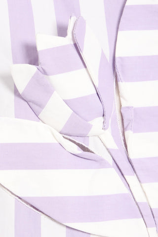 OSCAR DE LA RENTA STRIPED FLORAL-APPLIQUD COTTON-POPLIN SHIRT - Size 2