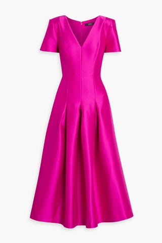 BADGLEY MISCHKA PLEATED SATIN-TWILL MIDI DRESS - Size 4