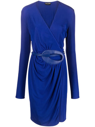 Tom Ford Tom Ford Viscose Draped Wrap Dress with Asymmetric Belt