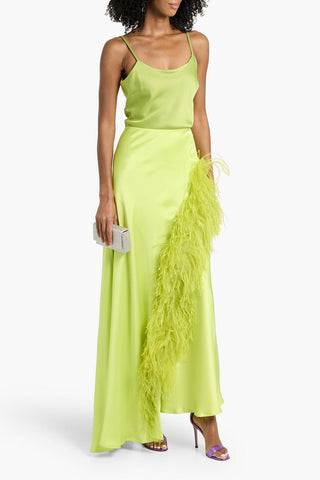LAPOINTE WRAP-EFFECT FEATHER-TRIMMED SATIN-CREPE MAXI SKIRT - Size 6
