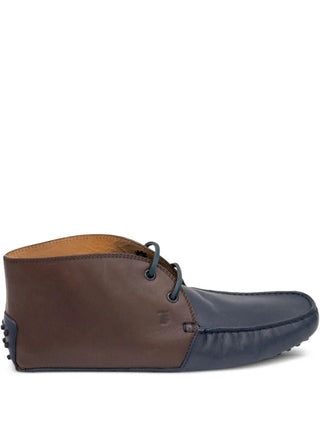 Tods Leather Two-Tone Gommino Lace-Up Moccasins