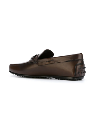 Tods Leather Bar Detail Loafers Brown