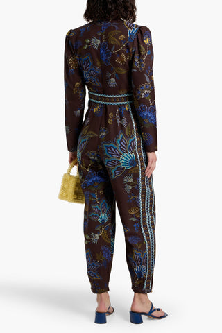 FARM RIO BELTED PRINTED COTTON AND LYOCELL-BLEND CANVAS JUMPSUIT - Size S