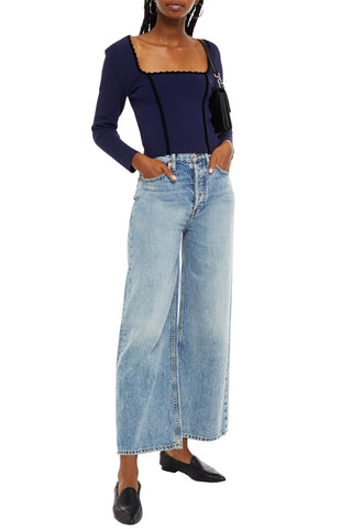 SANDRO VELVET-TRIMMED PONTE TOP - Size 3