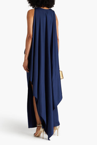 HALSTON CYRA DRAPED CREPE-SATIN PANELED CREPE GOWN - Size 2