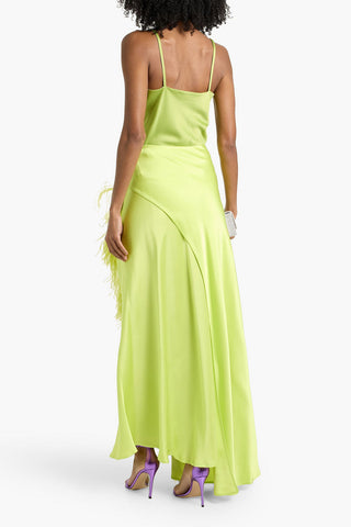 LAPOINTE WRAP-EFFECT FEATHER-TRIMMED SATIN-CREPE MAXI SKIRT - Size 2