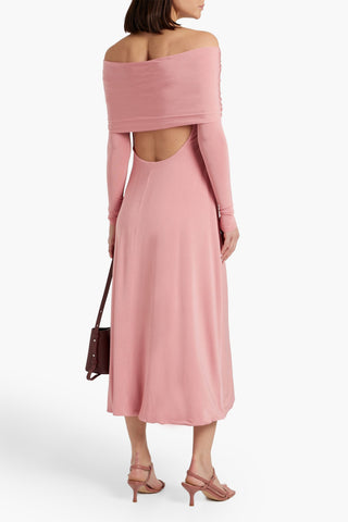 KHAITE CERNA OFF-THE-SHOULDER TWIST-FRONT JERSEY MIDI DRESS - Size S