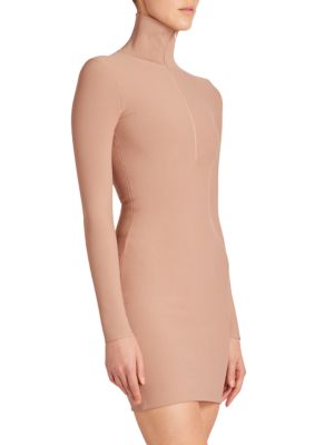 Alaia Smooth Knit High-Neck Front-Zip Mini Dress