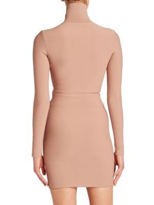 Alaia Smooth Knit High-Neck Front-Zip Mini Dress