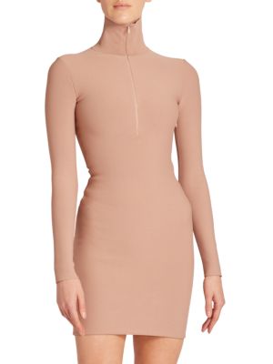 Alaia Smooth Knit High-Neck Front-Zip Mini Dress