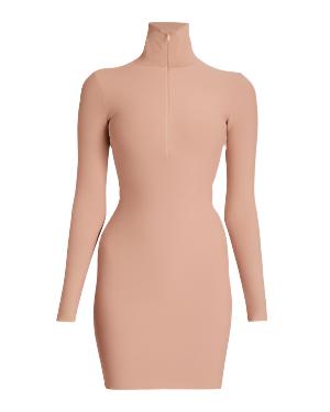 Alaia Smooth Knit High-Neck Front-Zip Mini Dress