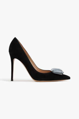 GIANVITO ROSSI JAIPUR EMBELLISHED SUEDE PUMPS - Size 38