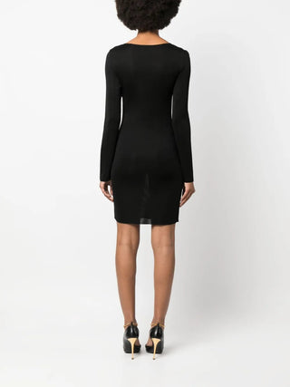 Tom Ford Ribbed Knit Ruched Mini Dress with Ring Hardware